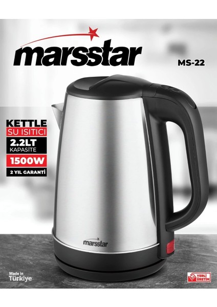 Çelik Su Isıtıcı Kettle 2,2 Lt