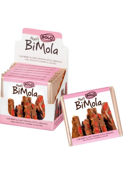 Bimola Sütlü Goji Berry Çiya Tohumlu Tablet Çikolata 70 gr 6'lı Paket