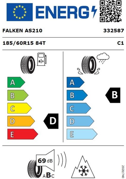 185/60 R15 Tl 84T Euroall Season AS210 4 Mevsim Oto Lastiği (Üretim Yılı:2024)