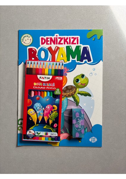 Denizkızı Boyama Kitabı + Fatih 12'li Kuru Boya + Soft Silgi