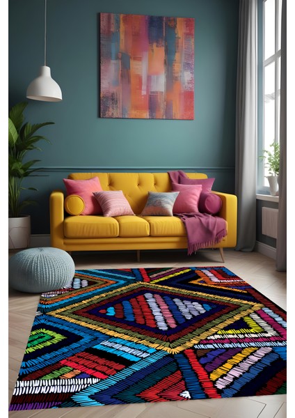 Dijital Baskı Rengarenk Desenli Dekoratif Makinada Yıkanabilir Salon Koridor Yolluk Halısı