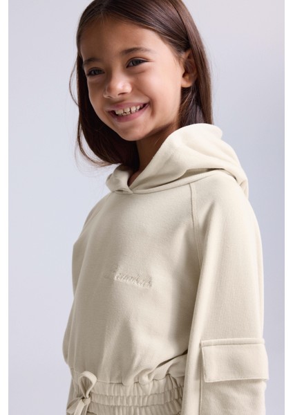 Kapüşonlu Bel Lastik Sweat Elbise