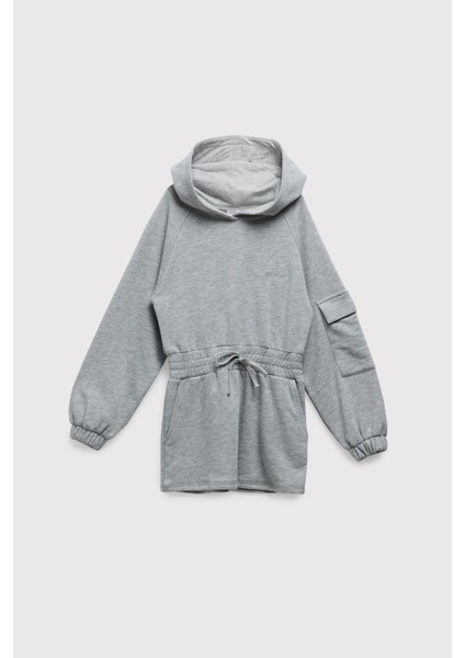Kapüşonlu Bel Lastik Sweat Elbise