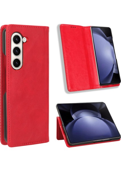 Samsung Galaxy Z Fold6 5g Pu Deri Retro Telefon Standı Kapağı (Yurt Dışından)