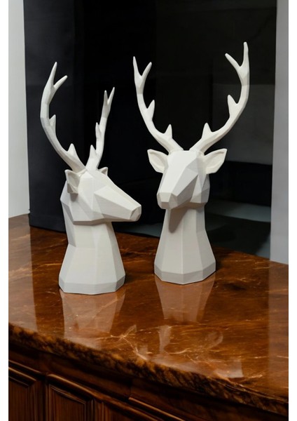 2'li Set Geyik Figürlü Modern Dekoratif Pinterest Biblo 22 cm /19 cm Dekoratif Geyik, Pinterest