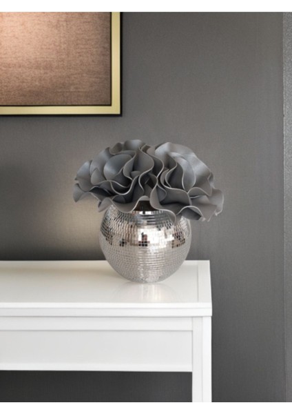 Tekno Trust Işıltı Home Desing Aynalı Yuvarlak Büyük Boy Cam Vazo Gri fiyatları