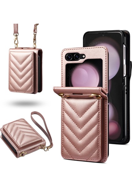 Samsung Galaxy Z Flip6 5g Pu Deri+Pc Kart Tutuculu Crossbody Telefon Kılıfı (Yurt Dışından)