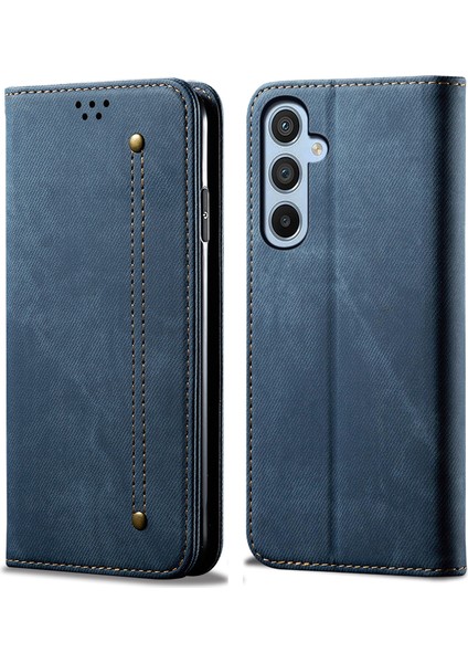 Samsung Galaxy S24 Fe Cüzdan Çevirme Deri Telefon Kapağı Kot Kumaş Dokusu (Yurt Dışından)