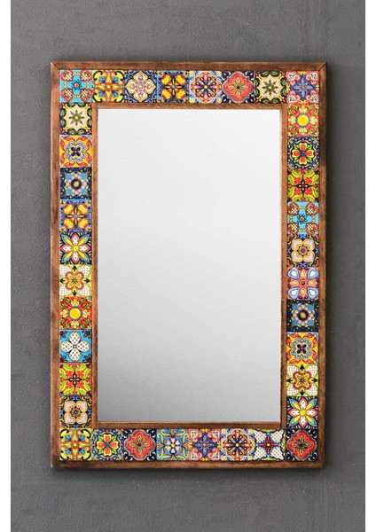 Tekno Trust Masif Çerçeveli Mozaik Taş Ayna 43 cm x 63 cm Morocco-Etnik Desen