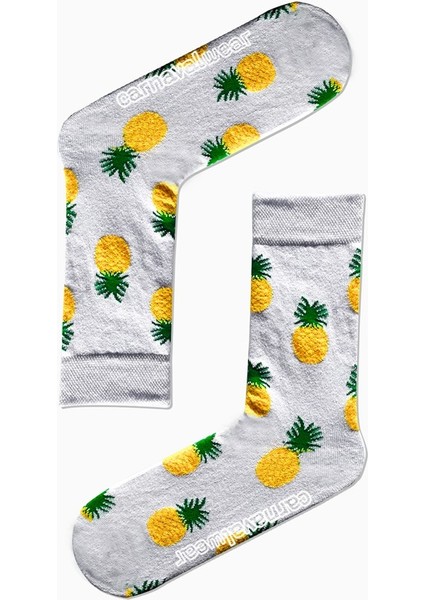 Beyaz Ananas Desenli Renkli Çorap