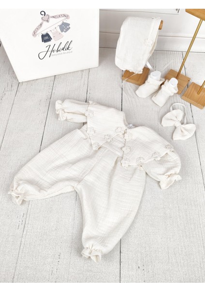 Hobidik Baby Bebek Krem Çift Kat Müslin Kumaş Tulum Set