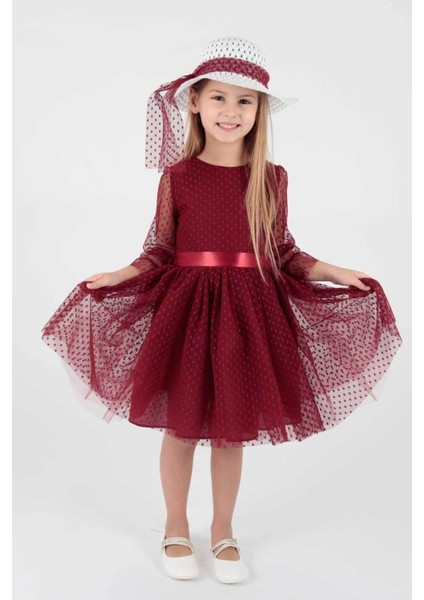 Kids Kız Çocuk Şapkalı Ve Tül Dantel Trend Abiye Elbise Ak2228