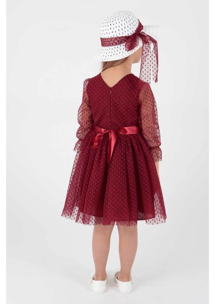Kids Kız Çocuk Şapkalı Ve Tül Dantel Trend Abiye Elbise Ak2228