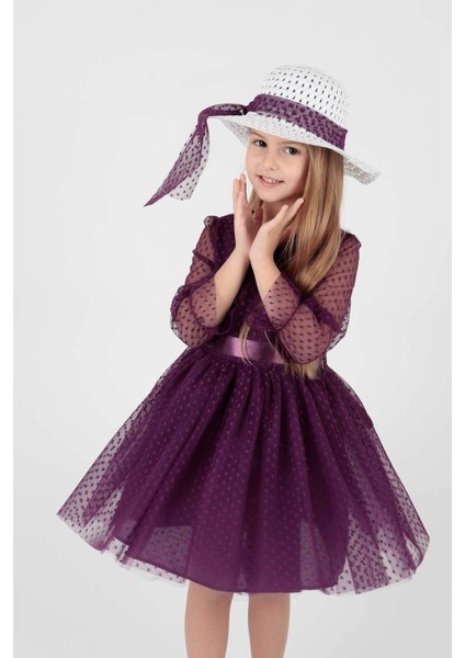 Kids Kız Çocuk Şapkalı Ve Tül Dantel Trend Abiye Elbise Ak2228