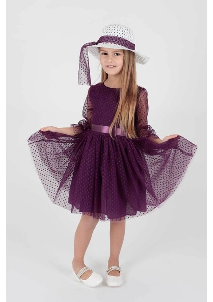 Kids Kız Çocuk Şapkalı Ve Tül Dantel Trend Abiye Elbise Ak2228