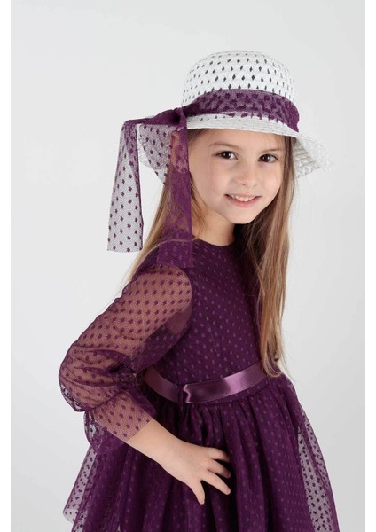 Kids Kız Çocuk Şapkalı Ve Tül Dantel Trend Abiye Elbise Ak2228