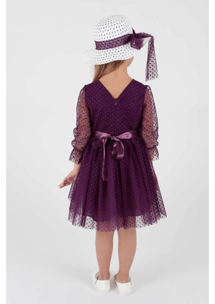 Kids Kız Çocuk Şapkalı Ve Tül Dantel Trend Abiye Elbise Ak2228