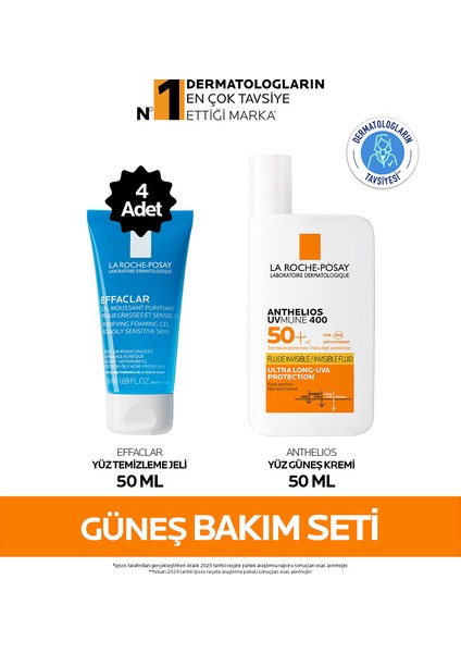 Güneş Bakım Seti: Effaclar Yüz Temizleme Jeli 50 ml&Antehlios Yüz Güneş Kremi