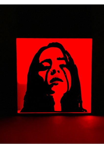 Billie Eilish - Rgb LED Işıklı 3 Boyutlu Tabela - 20CM x 20CM x 2cm (Bluetooth Kontrollü)