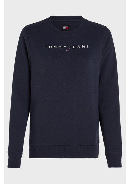 Tommy Jeans Pamuk Karışımlı Regular Fit Bisiklet Yaka Logolu Sweat Bayan Sweat DW0DW17323 C1G