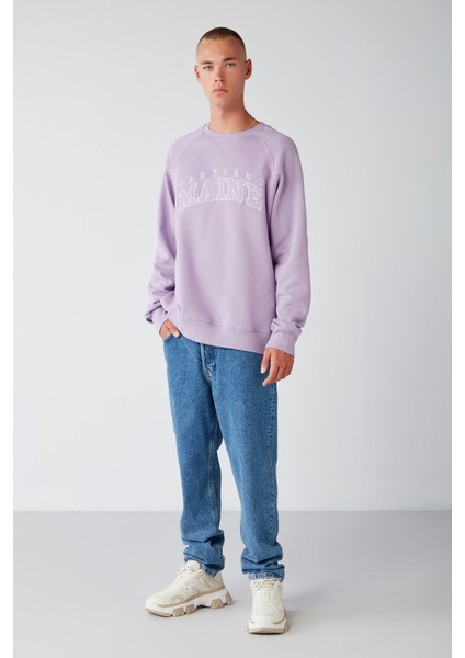 Balanced Erkek Önü Aplikeli Yuvarlak Yakalı Içi Polarlı Lila Sweatshirt fiyatları