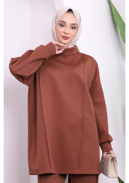 Kahverengi Önü Çimalı Tunik Pantolonlu Scuba Takım modelleri