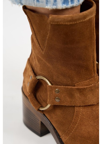 (Livia) Kadın Deri Biker Taba Bot modelleri