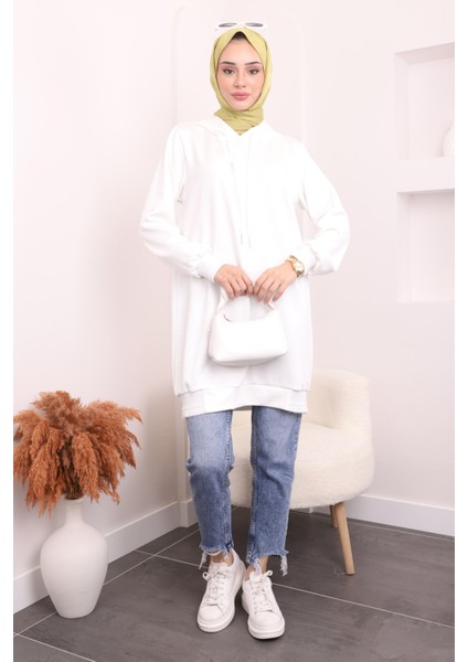 Ekru Ribanalı Kapşonlu Tunik
