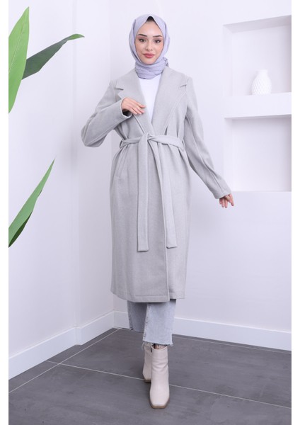 Gri Bel Kuşaklı Kaşe Kaban fiyatları