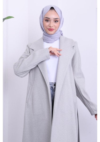 Gri Bel Kuşaklı Kaşe Kaban modelleri