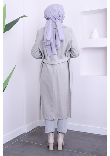 Gri Bel Kuşaklı Kaşe Kaban fırsatları