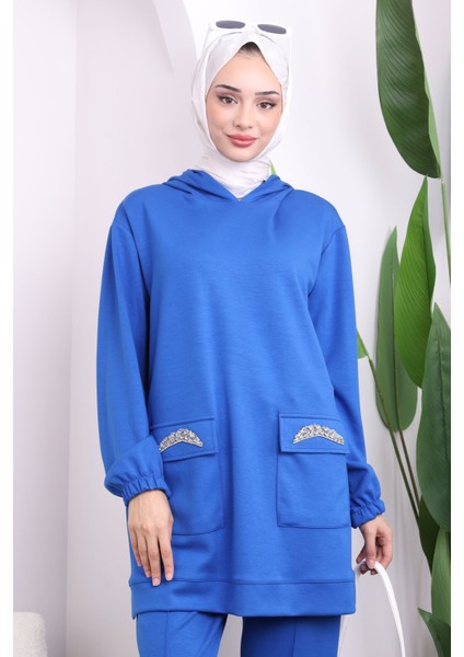 Saks Mavi Cep Taş Detaylı Oys Takım modelleri