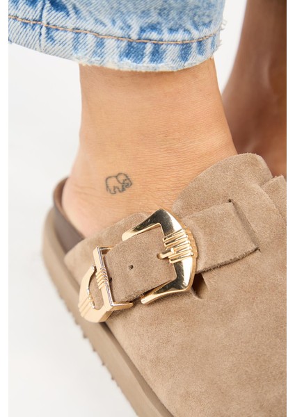 (Sofia) Kadın Deri Sabo Platform Vizon Terlik modelleri