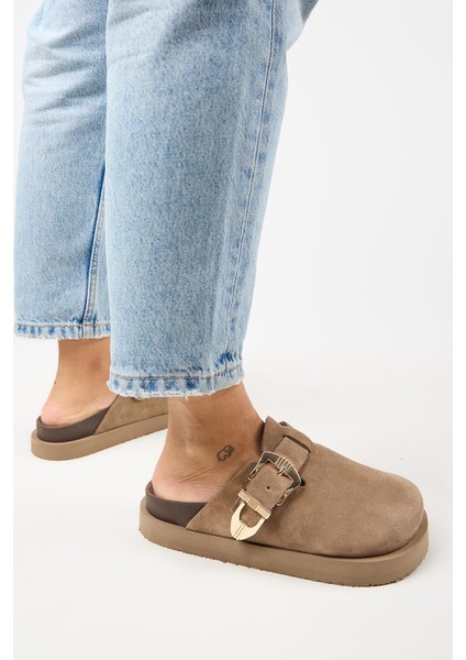 (Sofia) Kadın Deri Sabo Platform Vizon Terlik indirimleri