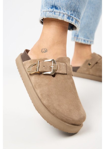 (Sofia) Kadın Deri Sabo Platform Vizon Terlik fırsatları