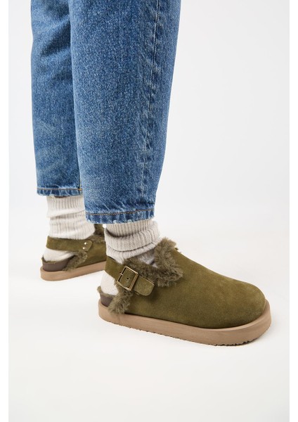 (Holly 2 Kürklü Platform) Kadın Deri Kemerli Tokalı Sabo Haki Sandalet indirimleri