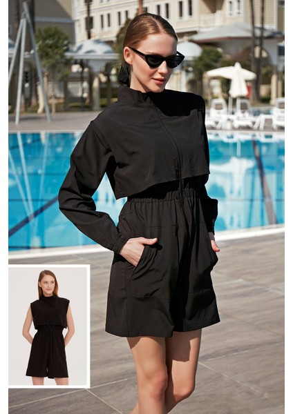 Remsa Tulum Spor Paraşüt Yarı Kapalı Tesettür Yüzücü Mayo R100 Siyah