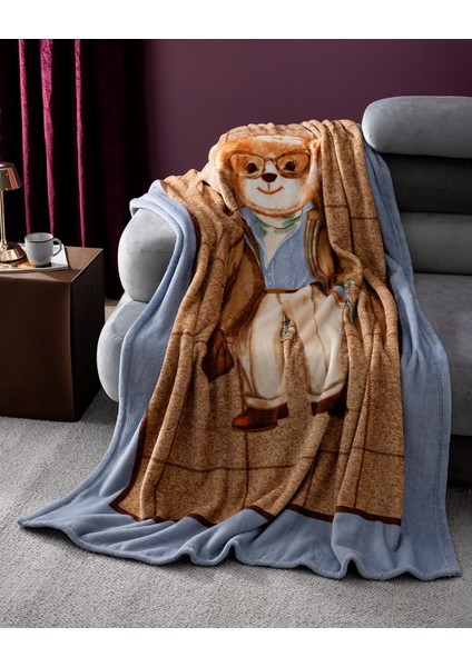 Rezay Ayı Tek Kişilik Welsoft Polar Baskılı Battaniye - Kahverengi