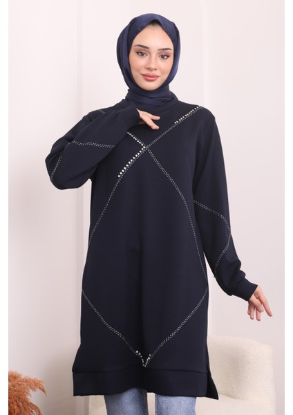 Lacivert Nakışlı Oysh Tunik