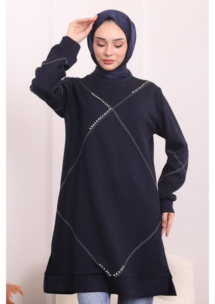 Lacivert Nakışlı Oysh Tunik