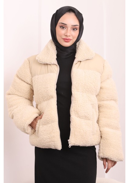 Vizon Cepli Peluş Kısa Mont