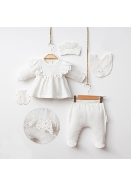 Yakası Fistolu Kız Bebek Zıbın Set 5li