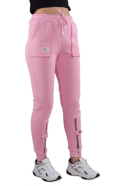 9146M Paça Fermuar Detay Slim Fit Eşofman Pembe