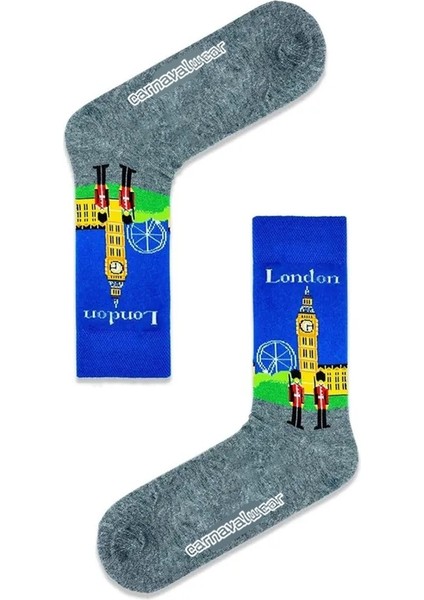 London Tasarımlı Renkli Çorap