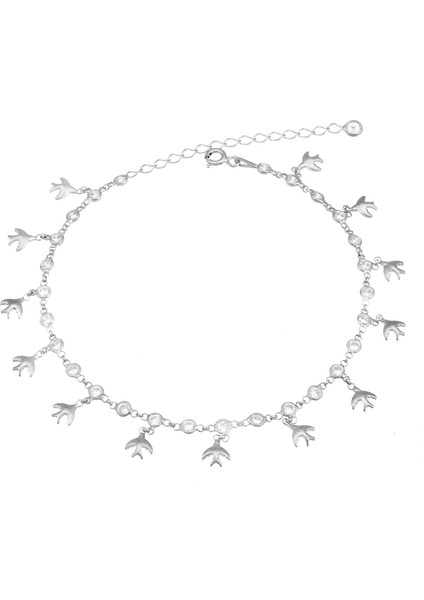 Uçak Figürlü Taşlı Su Yolu Sallantılı Gümüş Kadın Ayak Halhal