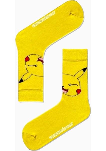 Pikachu Desenli Sarı Çorap