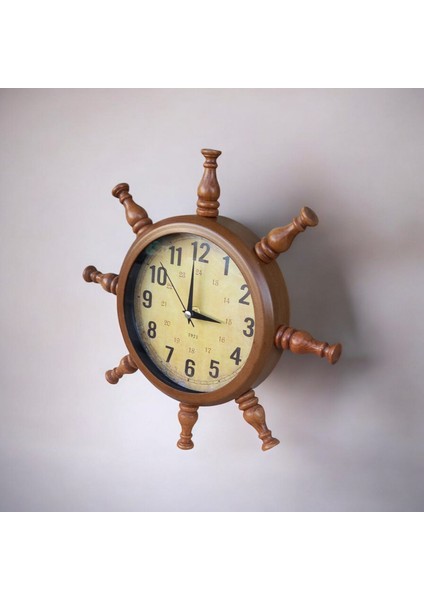 Ceviz Eskitme Metal Ahşap Gemici Denizci Dümen Duvar Saati Çap 33 cm fırsatları