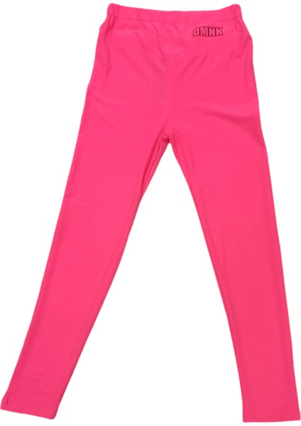Kız Çocuk Dmnk Yazı Desenli Full Likralı Mevsimlik Neon Pembe Renk Tayt