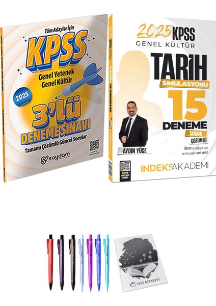 2025 KPSS Tarih Simülasyonu 15 Deneme Çözümlü - Saydam Yayınları 2025 KPSS 3'lü Deneme + Hediyeli