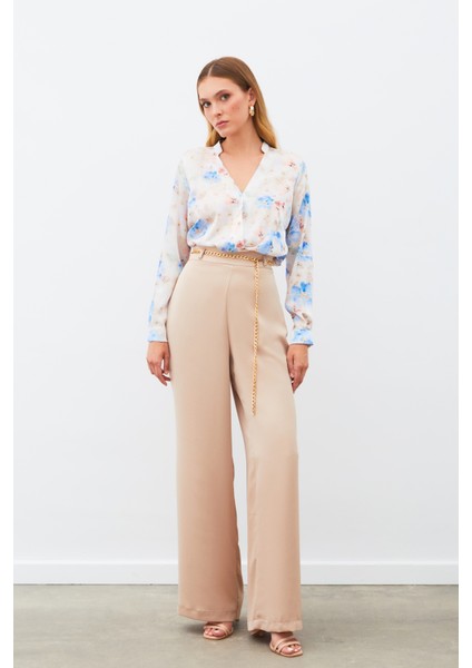 Desenli Kruvaze Bluz - Mavi indirimleri